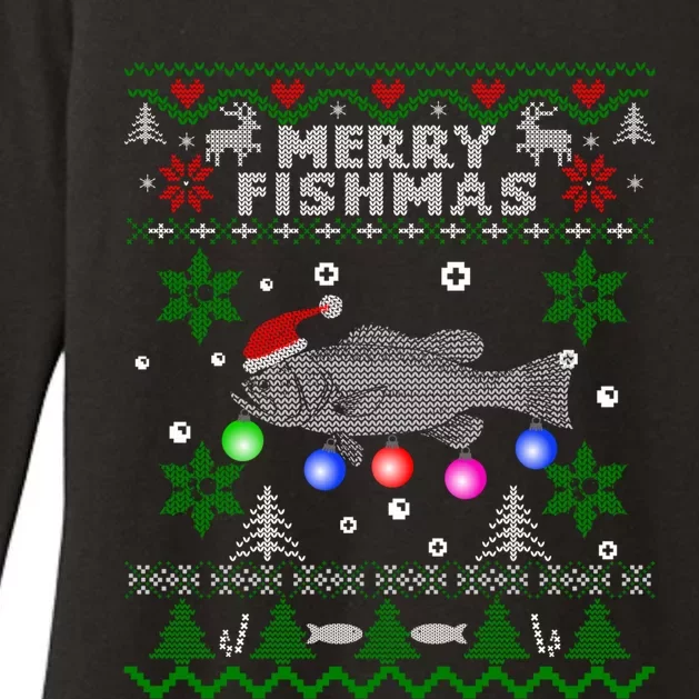 Merry Fishmas Ugly Christmas Fishing Funny Gift Large Mouth Bass Gift Womens CVC Long Sleeve Shirt