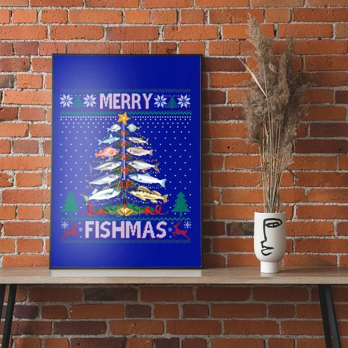 Merry Fishmas Ugly Sweater Fish Fishing Rod Christmas Tree Gift Poster