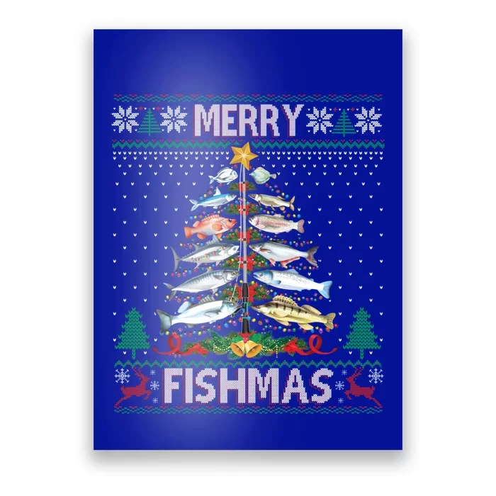 Merry Fishmas Ugly Sweater Fish Fishing Rod Christmas Tree Gift Poster