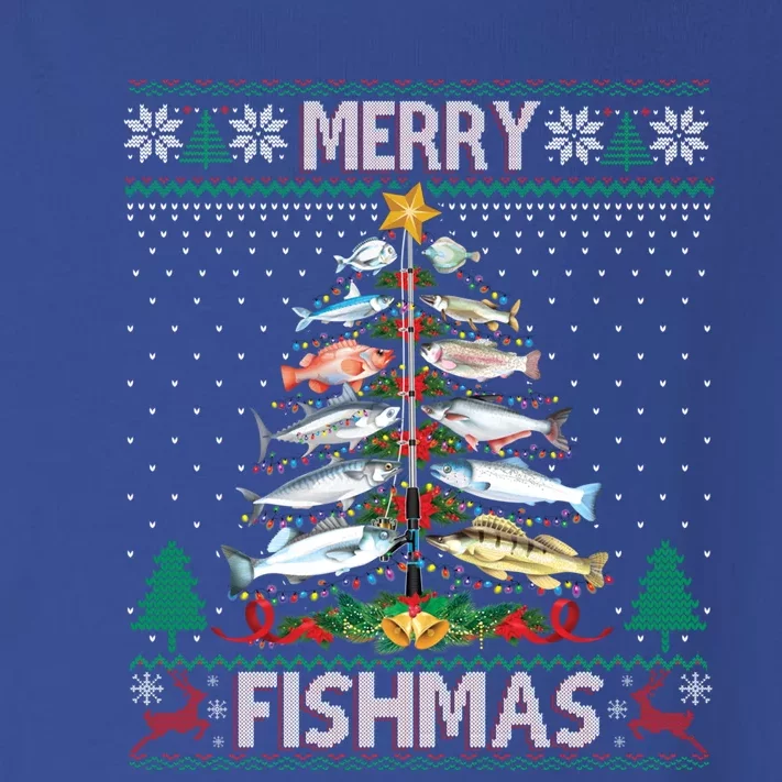 Merry Fishmas Ugly Sweater Fish Fishing Rod Christmas Tree Gift Toddler Long Sleeve Shirt