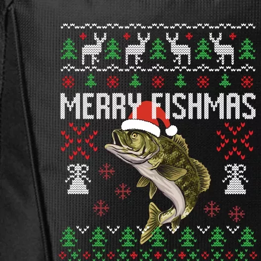 Merry Fishmas Ugly Christmas Sweater Funny Angler Fishing Hoodie City Backpack