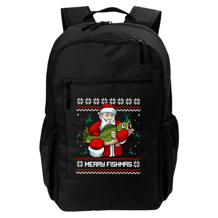 Merry Fishmas Ugly Christmas Pajama Santa Bass Fishing Xmas Daily Commute Backpack