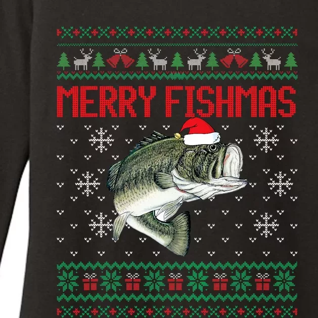 Merry Fishmas Ugly Christmas Sweater Angler Fishing Womens CVC Long Sleeve Shirt