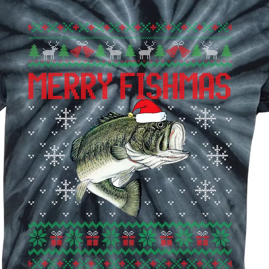 Merry Fishmas Ugly Christmas Sweater Angler Fishing Kids Tie-Dye T-Shirt