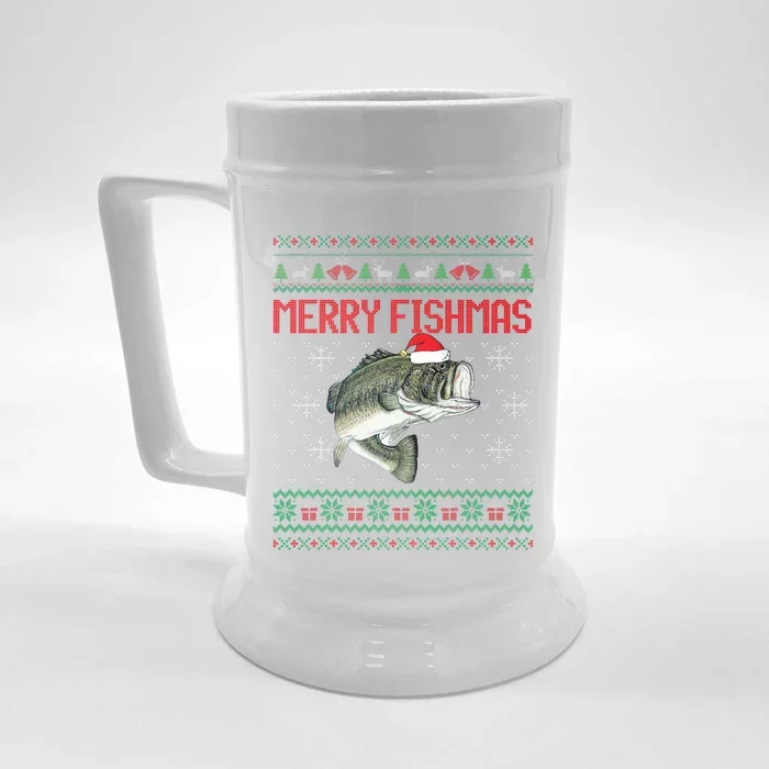 Merry Fishmas Ugly Christmas Sweater Angler Fishing Front & Back Beer Stein