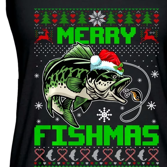 Merry Fishmas Ugly Christmas Sweater Fishing Fisherman Santa Sweat Ladies Essential Flowy Tank