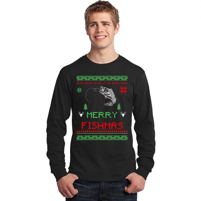 Merry Fishmas Ugly Fishing Christmas Tall Long Sleeve T-Shirt