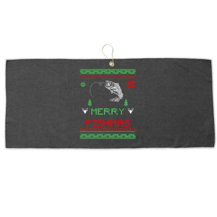 Merry Fishmas Ugly Fishing Christmas Large Microfiber Waffle Golf Towel