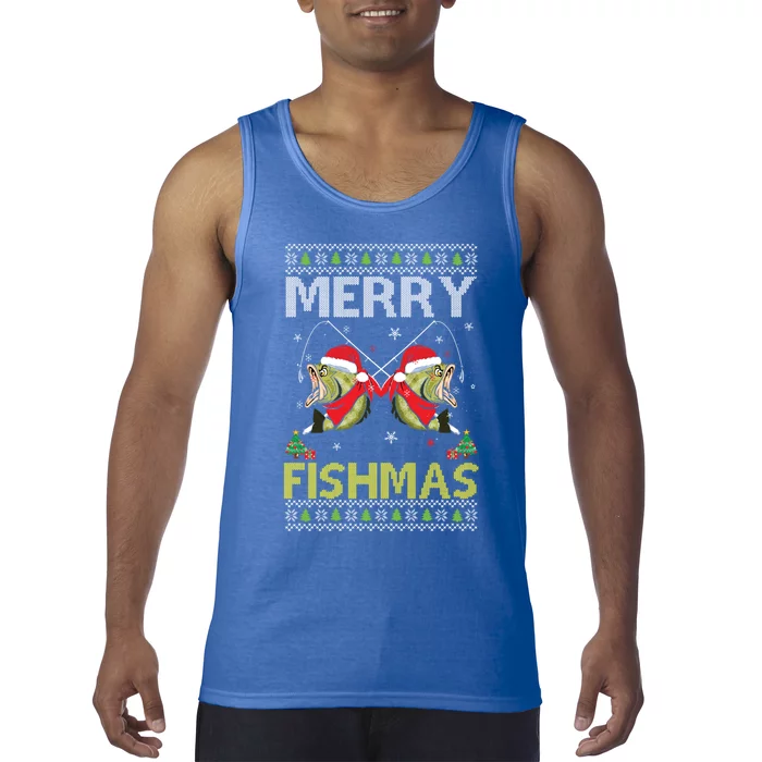 Merry Fishmas Ugly Christmas Funny Fishing Large Mouth Bass Gift Tank Top