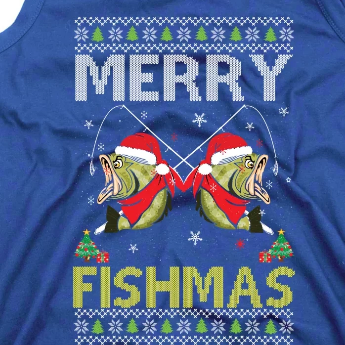 Merry Fishmas Ugly Christmas Funny Fishing Large Mouth Bass Gift Tank Top