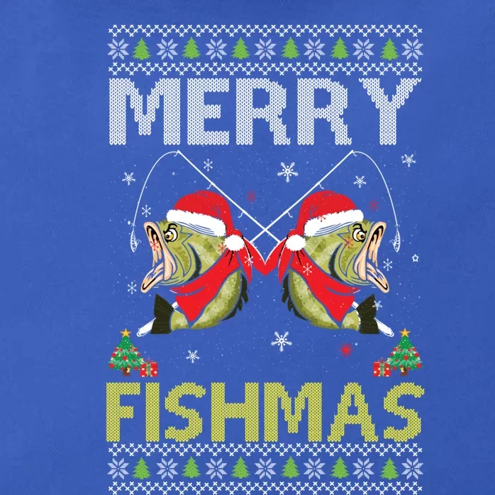 Merry Fishmas Ugly Christmas Funny Fishing Large Mouth Bass Gift Zip Tote Bag