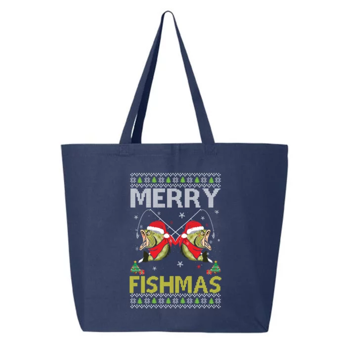 Merry Fishmas Ugly Christmas Funny Fishing Large Mouth Bass Gift 25L Jumbo Tote