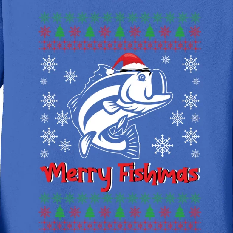 Merry Fishmas Ugly Christmas Sweater Christmas Fishing Gift Kids Long Sleeve Shirt