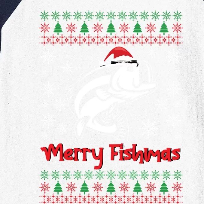 Merry Fishmas Ugly Christmas Sweater Christmas Fishing Gift Baseball Sleeve Shirt