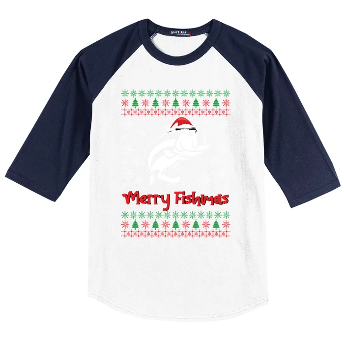 Merry Fishmas Ugly Christmas Sweater Christmas Fishing Gift Baseball Sleeve Shirt