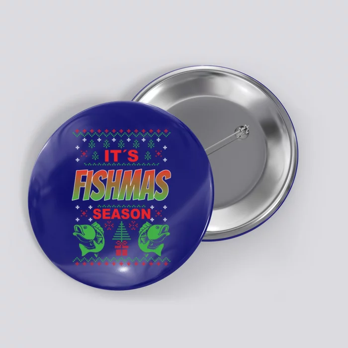 Merry Fishmas Ugly Sweater Bass Fishing Christmas Gift Button