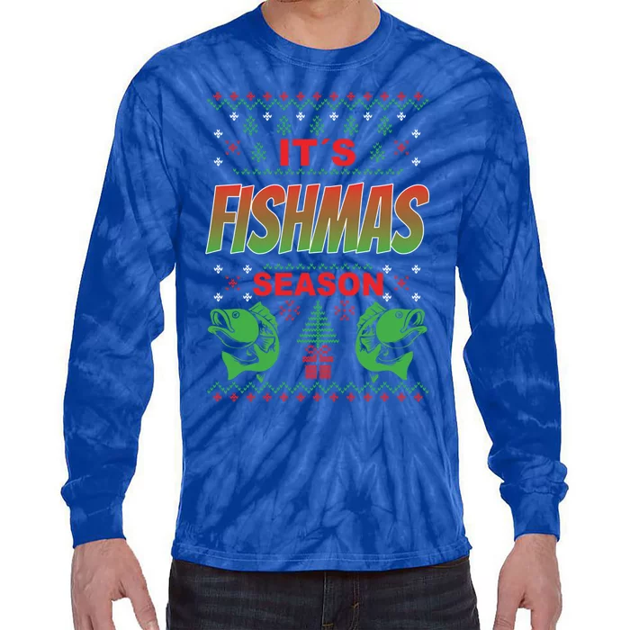 Merry Fishmas Ugly Sweater Bass Fishing Christmas Gift Tie-Dye Long Sleeve Shirt