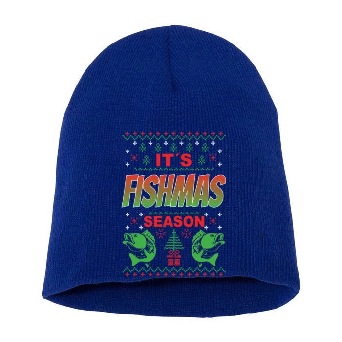 Merry Fishmas Ugly Sweater Bass Fishing Christmas Gift Short Acrylic Beanie