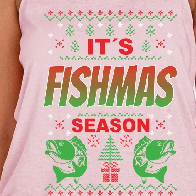 Merry Fishmas Ugly Sweater Bass Fishing Christmas Gift Women's Knotted Racerback Tank