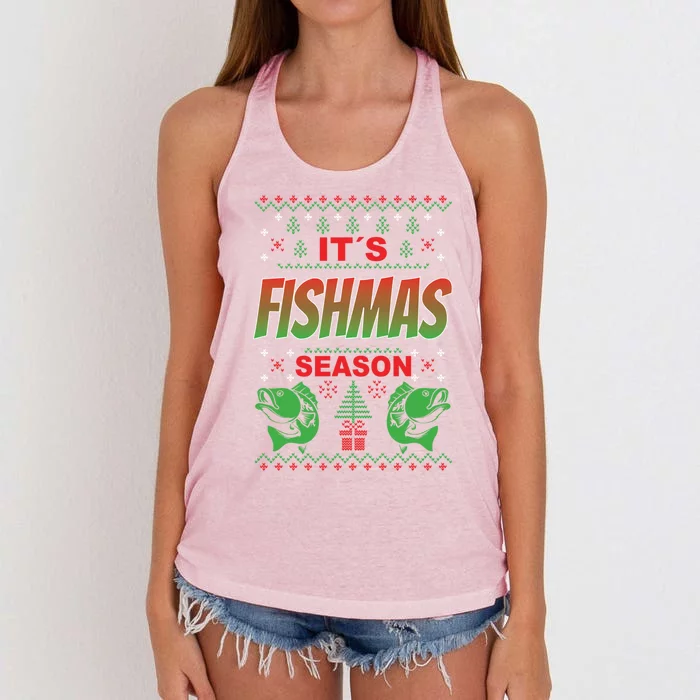 Merry Fishmas Ugly Sweater Bass Fishing Christmas Gift Women's Knotted Racerback Tank