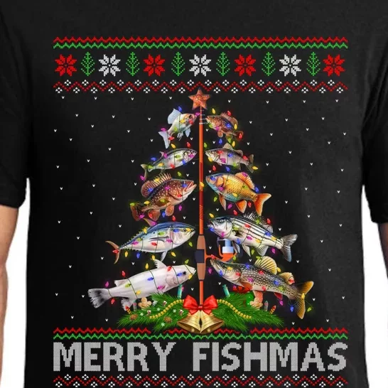 Merry Fishmas Ugly Sweater Fish Fishing Christmas Tree Gift Pajama Set