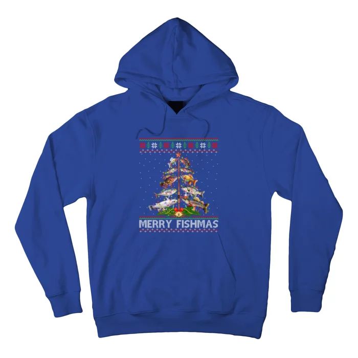 Merry Fishmas Ugly Sweater Fish Fishing Christmas Tree Gift Hoodie