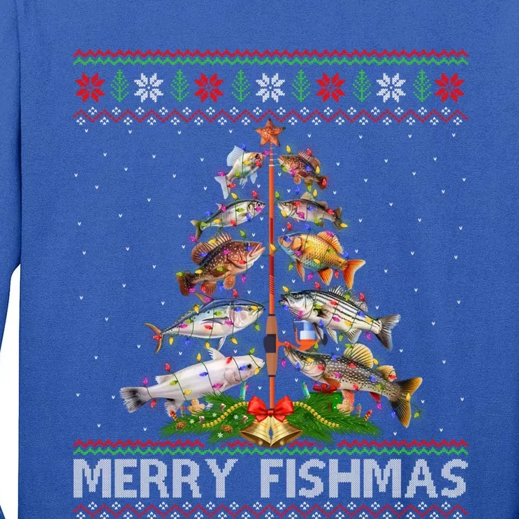 Merry Fishmas Ugly Sweater Fish Fishing Christmas Tree Gift Tall Long Sleeve T-Shirt