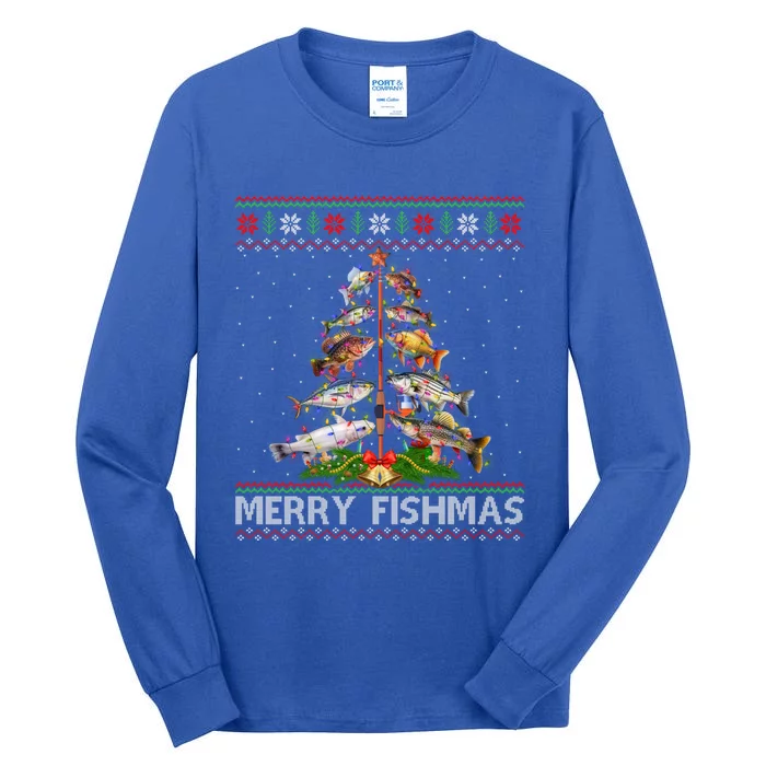 Merry Fishmas Ugly Sweater Fish Fishing Christmas Tree Gift Tall Long Sleeve T-Shirt