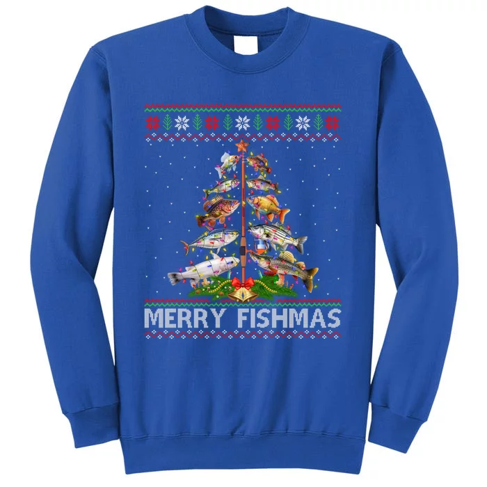 Merry Fishmas Ugly Sweater Fish Fishing Christmas Tree Gift Tall Sweatshirt