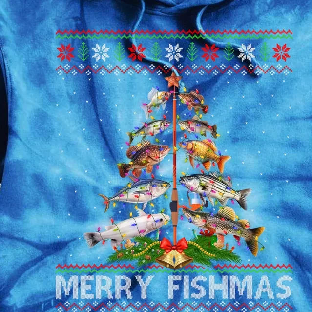 Merry Fishmas Ugly Sweater Fish Fishing Christmas Tree Gift Tie Dye Hoodie