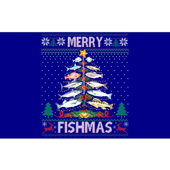 Merry Fishmas Ugly Sweater Fish Fishing Rod Christmas Tree Gift Bumper Sticker