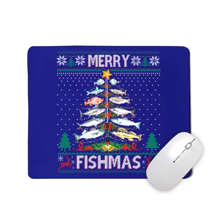 Merry Fishmas Ugly Sweater Fish Fishing Rod Christmas Tree Gift Mousepad