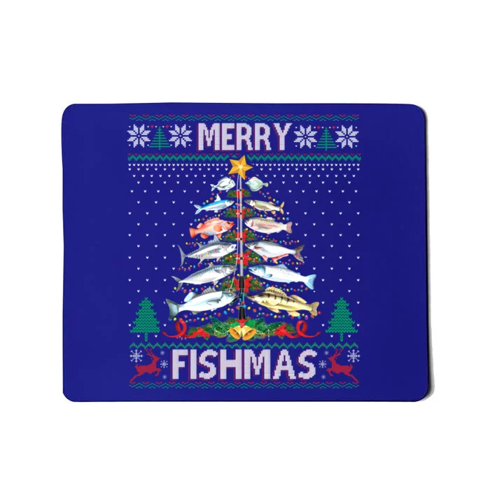 Merry Fishmas Ugly Sweater Fish Fishing Rod Christmas Tree Gift Mousepad