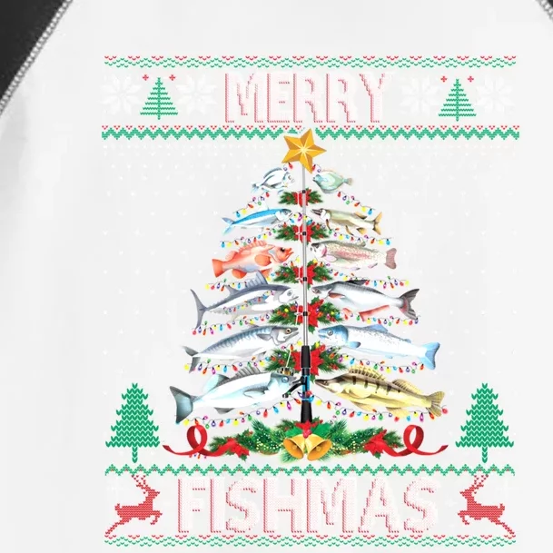 Merry Fishmas Ugly Sweater Fish Fishing Rod Christmas Tree Gift Toddler Fine Jersey T-Shirt