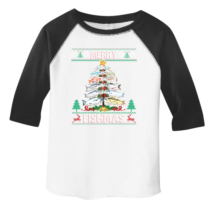 Merry Fishmas Ugly Sweater Fish Fishing Rod Christmas Tree Gift Toddler Fine Jersey T-Shirt