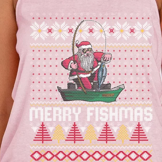 Merry Fishmas Ugly Christmas Design Gift Women's Knotted Racerback Tank