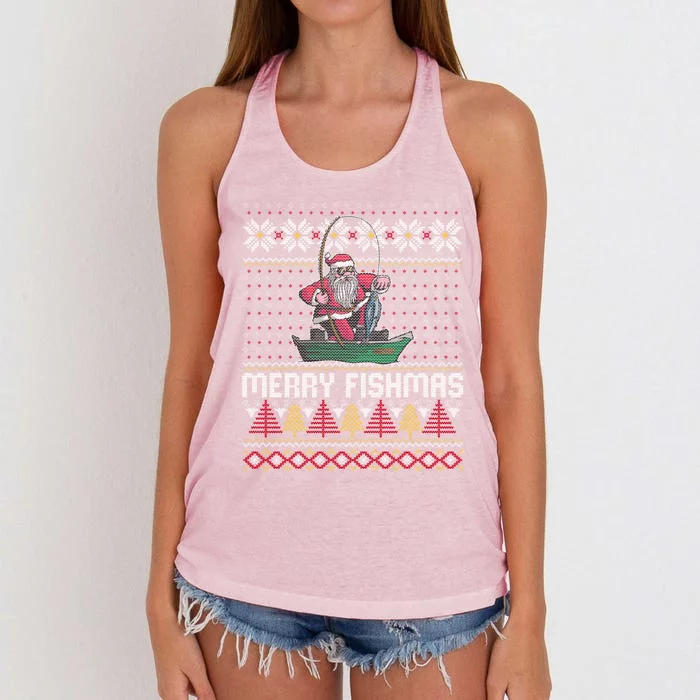 Merry Fishmas Ugly Christmas Design Gift Women's Knotted Racerback Tank