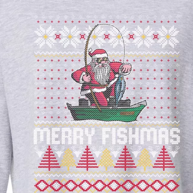 Merry Fishmas Ugly Christmas Design Gift Cropped Pullover Crew