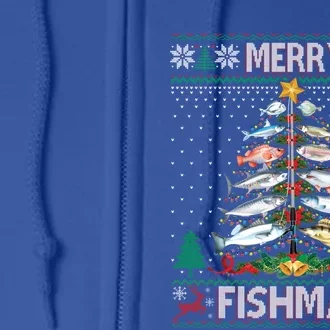 Merry Fishmas Ugly Sweater Fish Fishing Rod Christmas Tree Gift Full Zip Hoodie