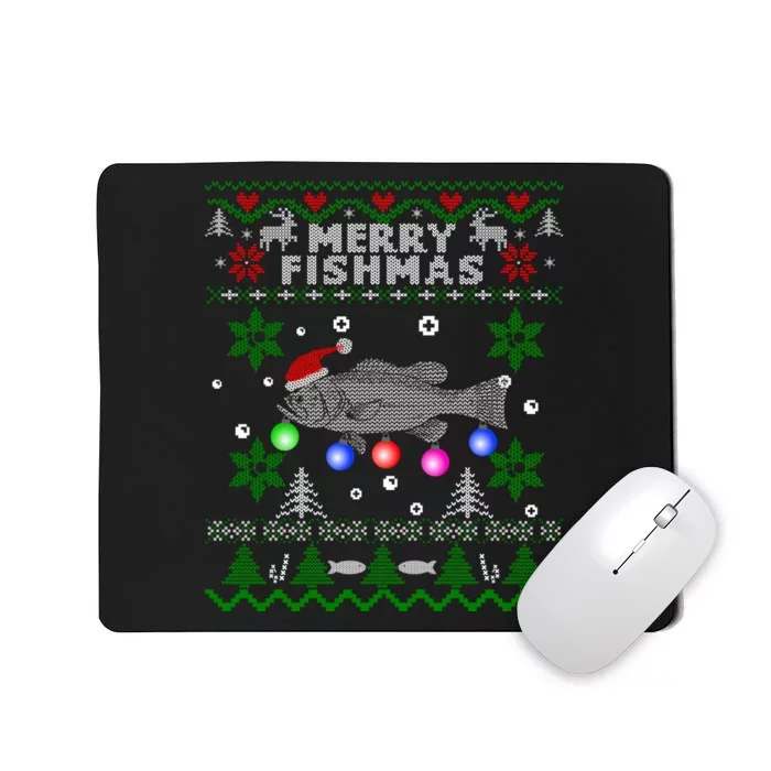 Merry Fishmas Ugly Christmas Fishing Gifts Large Mouth Bass Mousepad