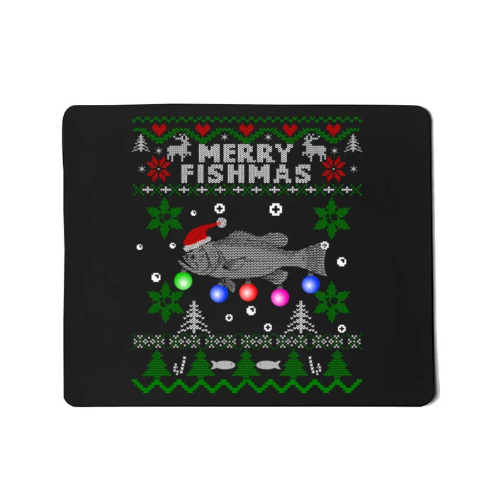 Merry Fishmas Ugly Christmas Fishing Gifts Large Mouth Bass Mousepad