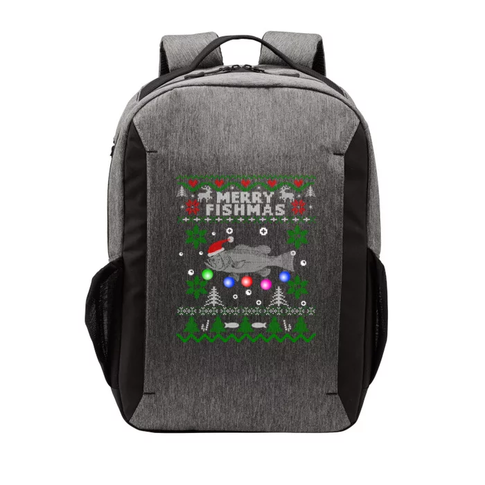 Merry Fishmas Ugly Christmas Fishing Gifts Large Mouth Bass Vector Backpack