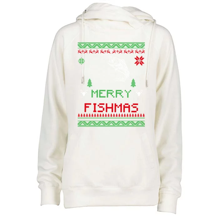 Merry Fishmas Ugly Fishing Christmas Gift Womens Funnel Neck Pullover Hood