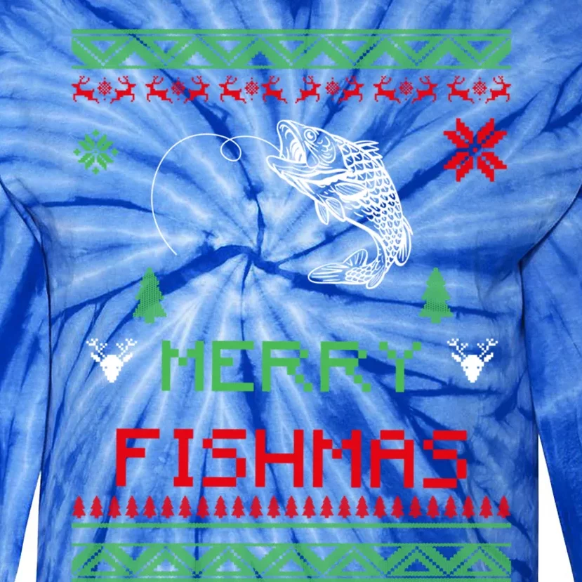 Merry Fishmas Ugly Fishing Christmas Gift Tie-Dye Long Sleeve Shirt