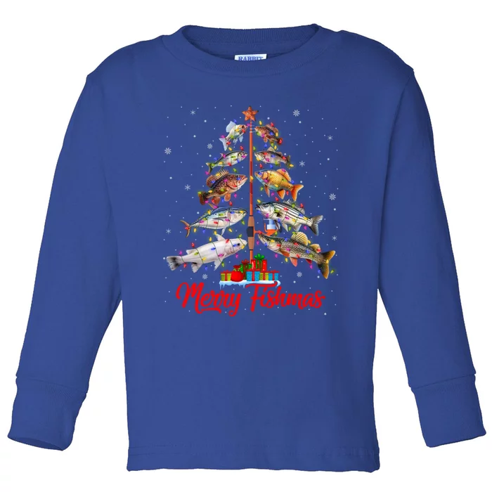 Merry Fishmas Ugly Xmas Lights Fish Fishing Christmas Tree Meaningful Gift Toddler Long Sleeve Shirt