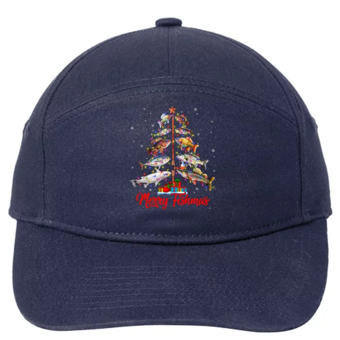 Merry Fishmas Ugly Xmas Lights Fish Fishing Christmas Tree Meaningful Gift 7-Panel Snapback Hat