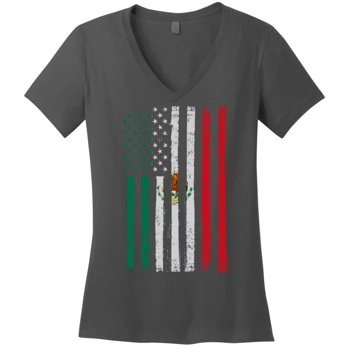 Mexico Flag USA American Mexican Independence Day Women's V-Neck T-Shirt