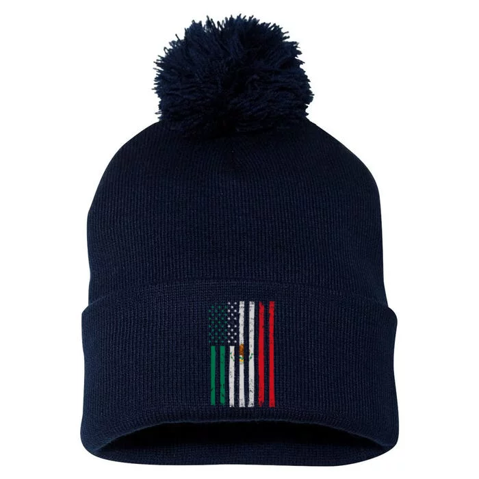 Mexico Flag USA American Mexican Independence Day Pom Pom 12in Knit Beanie