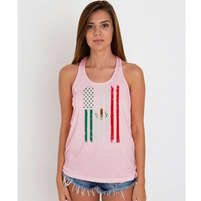 Mexico Flag USA American Mexican Independence Day Women's Knotted Racerback Tank