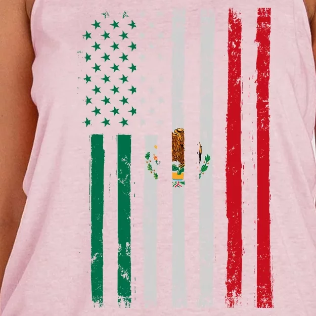 Mexico Flag USA American Mexican Independence Day Women's Knotted Racerback Tank